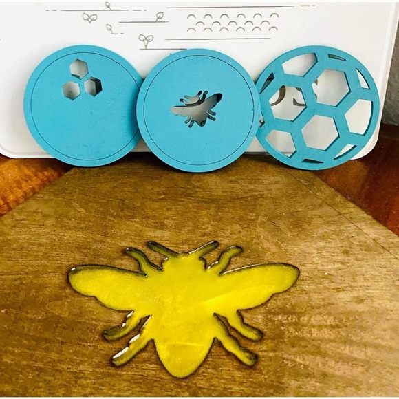 Set Of 6 Waterfall Blue Farmhouse Inspired Bee Coasters (WBB) - Picture 3 of 6